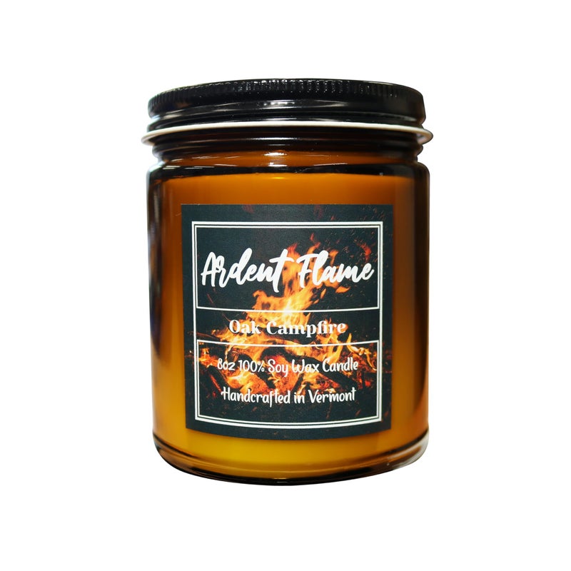 Ardent Flame Candles Oak Campfire 100 Natural Soy Wax Candle for Home Decor Highly Scented Premium Fragrance Handmade in Vermont USA 8 oz Long Lasting Gift for Women and Men